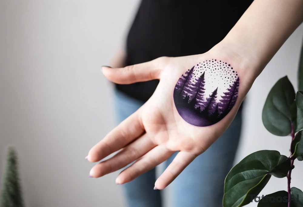 forest, abstract, on hand, no people, purple and black tattoo idea