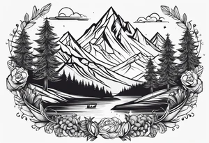 Travel, mountains, food, music, dance tattoo idea