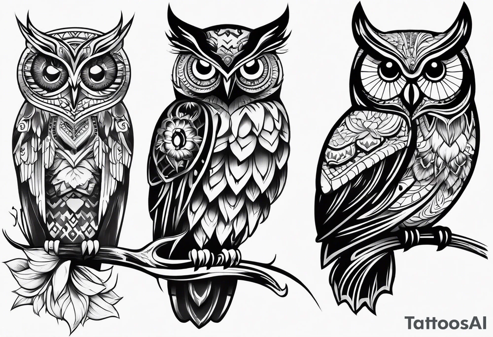 Owl, butterfly and sunflower are sleeve tattoo idea