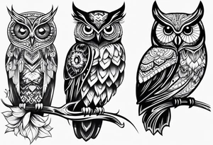 Owl, butterfly and sunflower are sleeve tattoo idea