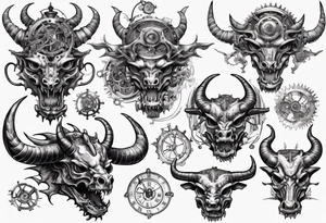 mECHANIZED DRAGON FIGHTING STEAM PUNK BULL tattoo idea