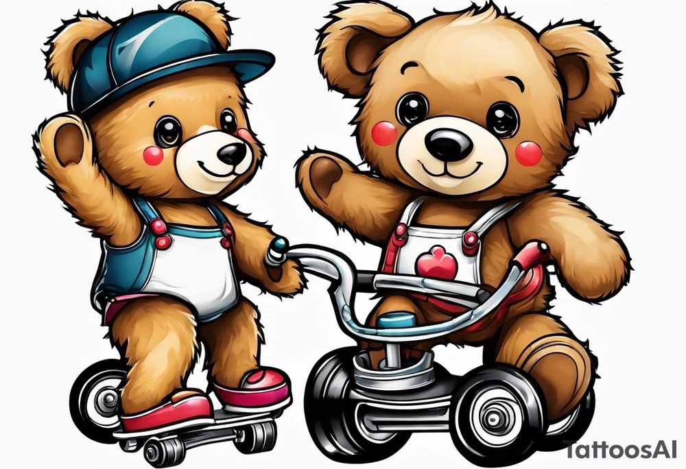 Teddy bears rollerskating tattoo idea