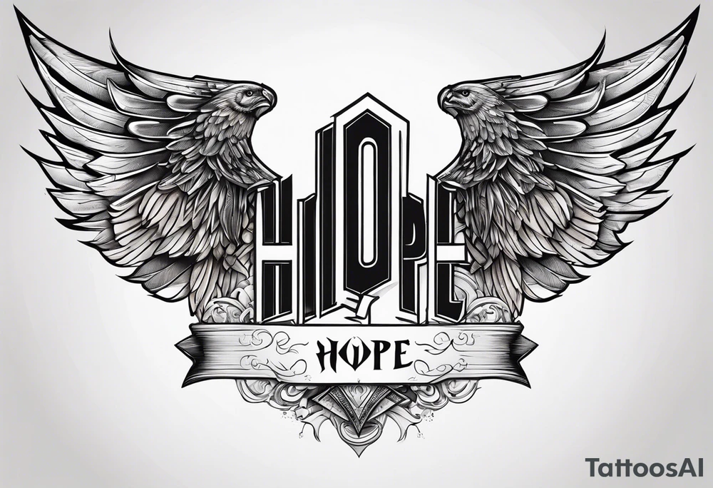 valkyrie wings with word "hope" blended in tattoo idea