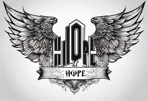 valkyrie wings with word "hope" blended in tattoo idea