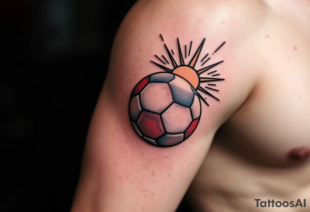 A red-and-white patterned ball with the Slavia star above it like a rising sun. tattoo idea