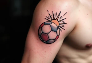 A red-and-white patterned ball with the Slavia star above it like a rising sun. tattoo idea