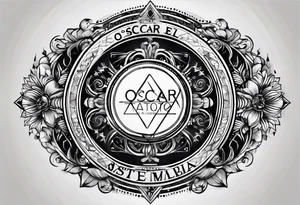 circle with the text Oscar Embla Emil tattoo idea