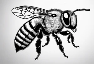flying bee flying, side view, "10X" text below it, flying bee, bee in flight tattoo idea