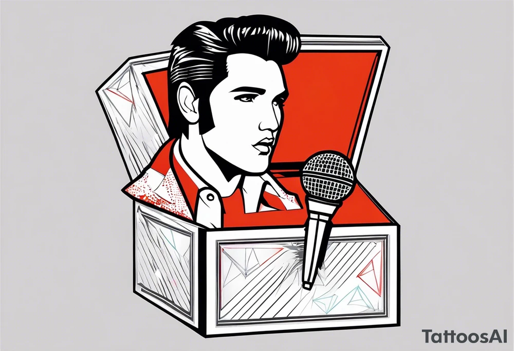 Elvis las Vegas with a microphone in a box which has the form of a diamond tattoo idea