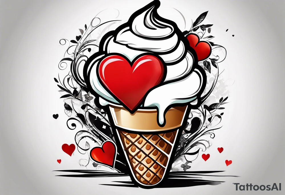 ice cream cone with one red heart tattoo idea
