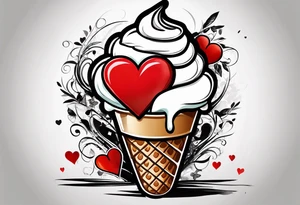 ice cream cone with one red heart tattoo idea