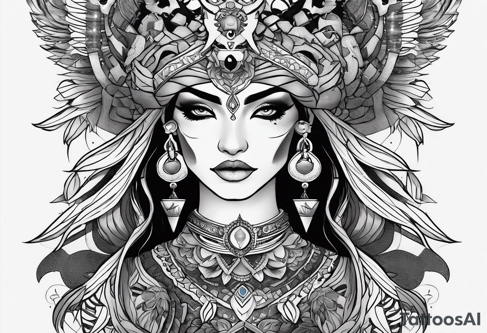 kali ma, alien goddess, valkrye, aries, pirate, divine feminine, zenza resonance, pachamama, lotus azul, blank panther, eagle, skull, 5D, nueva gaya, dna 12 tattoo idea