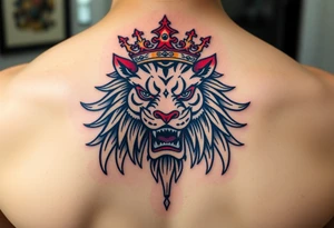 Japanese lion wearing crown tattoo idea