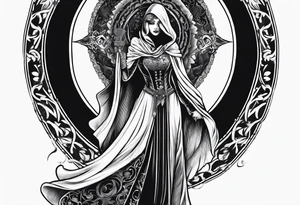 Shadow cloak protecting beautiful dagger tattoo idea