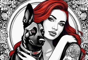 red hair woman with German shepherd dog tattoo idea