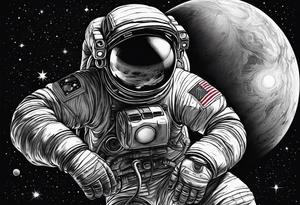 an astronaut hunched over in space from the back holding a planet in his hands tattoo idea