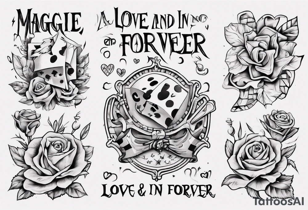 The words Maggie and Lucas and Love and Forever in a crossword puzzle tattoo idea