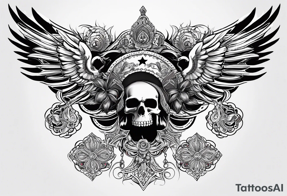 black kali, goddess pirate, pachamama, valkrye, warrior, skull, lotus azul, wing, eagle, zenza resonance, stars tattoo idea