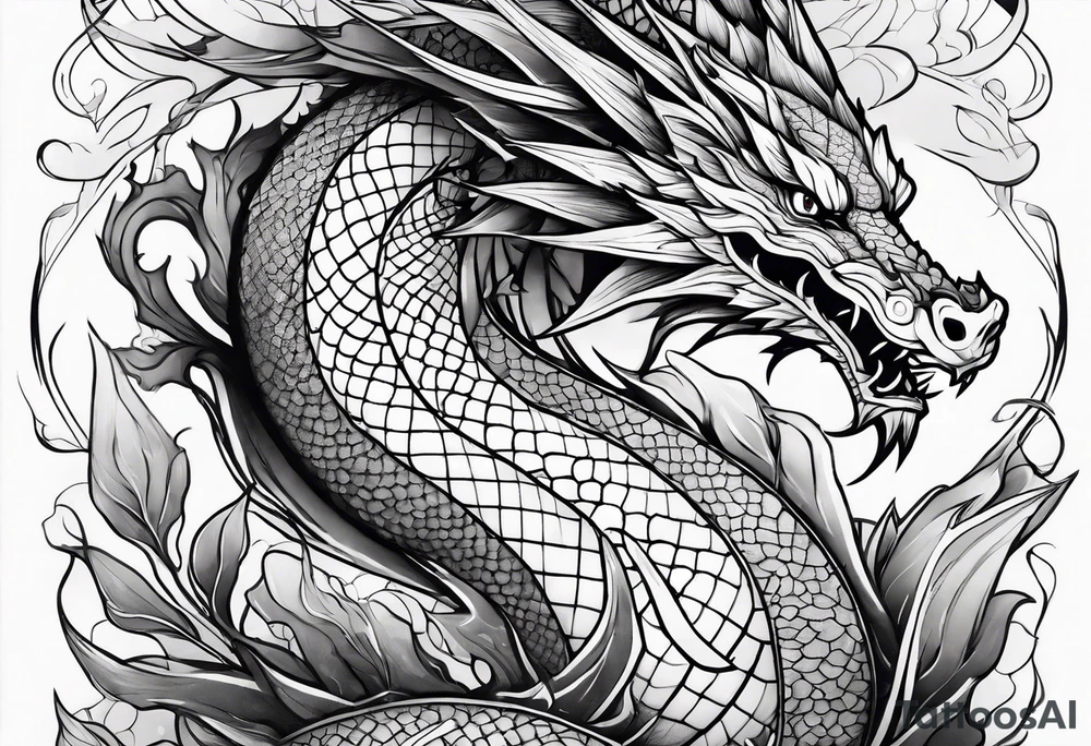 Geometric aquatic dragon tattoo idea