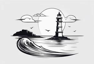 farol iluminado, com a luz acesa em um mar agitado tattoo idea