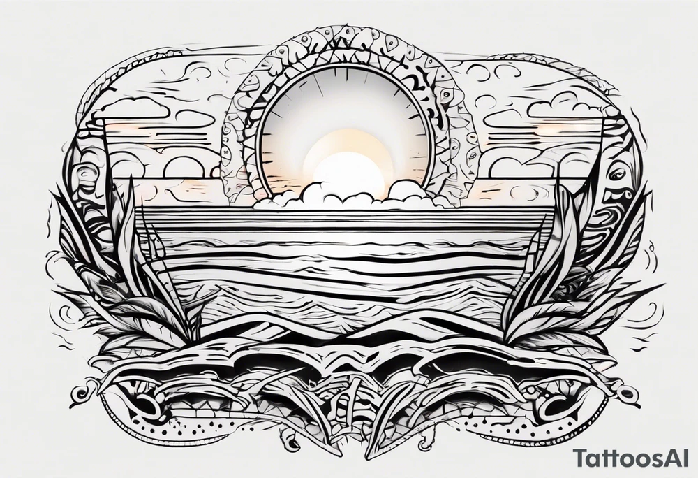 Outline of sunset on sea with a word yes tattoo idea