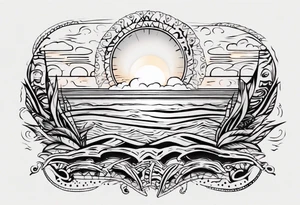 Outline of sunset on sea with a word yes tattoo idea