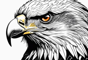 powerful eagle head with orange tone sleeve tattoo idea