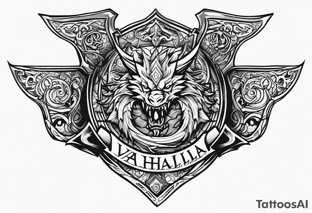Valhalla sword shield dragon axe tattoo idea
