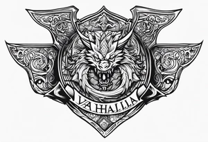 Valhalla sword shield dragon axe tattoo idea