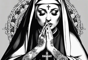 nun with nails in her eyes praying to god tattoo idea