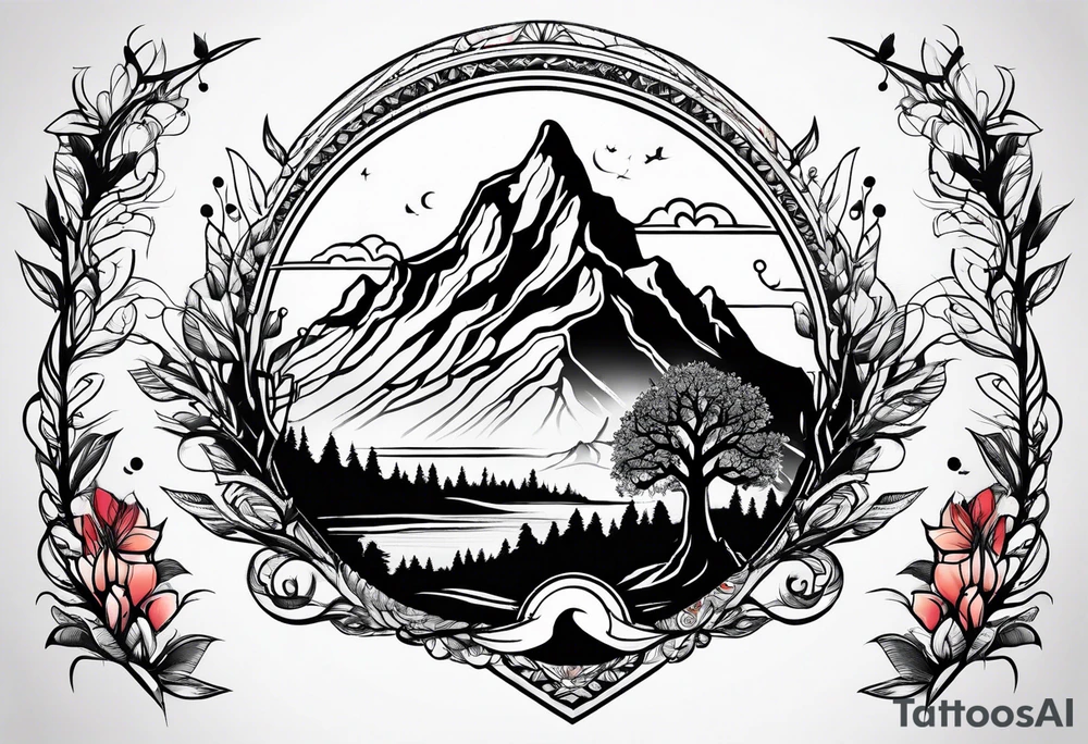 mountain with tree of life tattoo idea