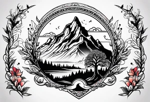 mountain with tree of life tattoo idea