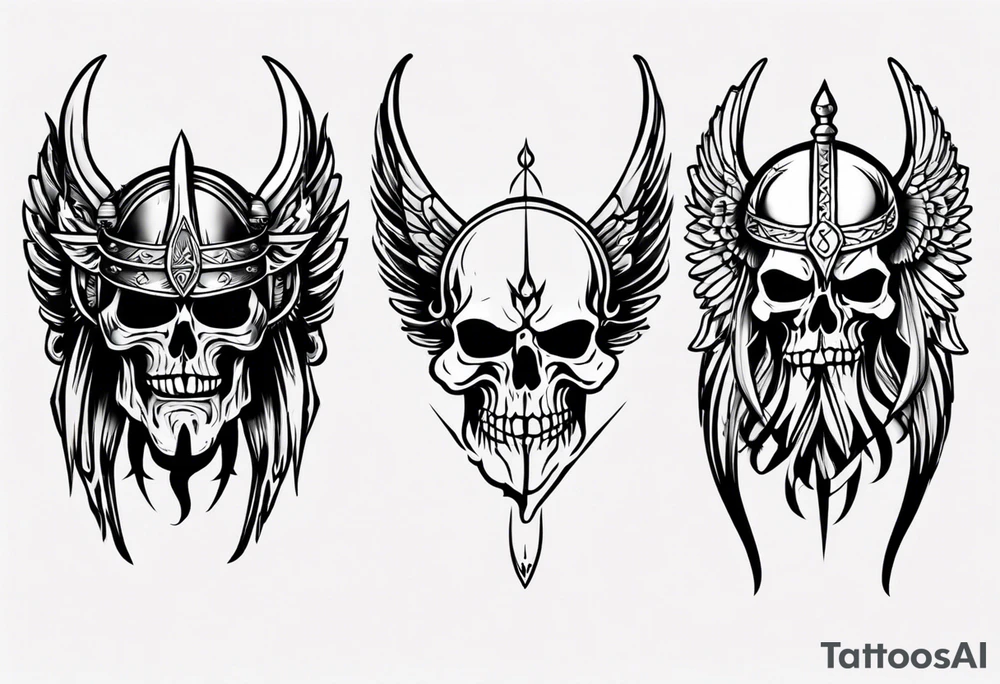 Viking face with skulls on the side with wings tattoo idea Viking face with skulls on the side with wings tattoo idea