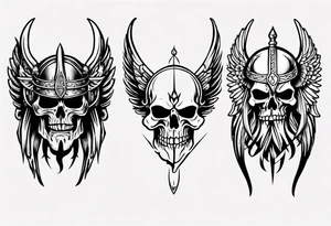Viking face with skulls on the side with wings tattoo idea