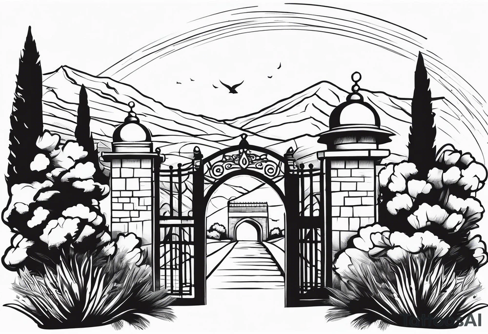 israel town gate vector swirl vignette tattoo idea