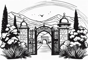 israel town gate vector swirl vignette tattoo idea