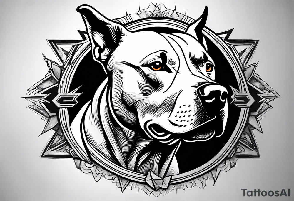 Angry ame4ican pitbull terier, lightning bolts tattoo idea
