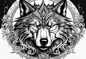wolf with a dragon and lightning and the moon in the background tattoo idea
