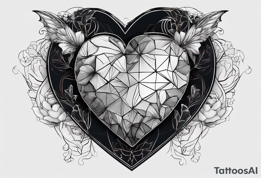 black hexagon heart with black background and blood tattoo idea