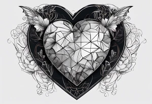 black hexagon heart with black background and blood tattoo idea