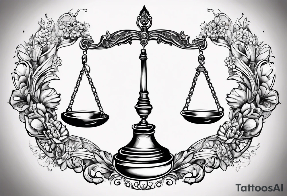 Intricate libra scales held by a beautiful woman tattoo idea