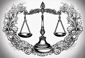 Intricate libra scales held by a beautiful woman tattoo idea