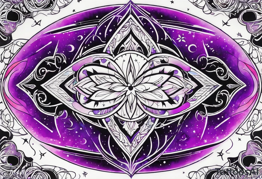 Galaxy imagery with bright blacklight-colored purple tattoo idea