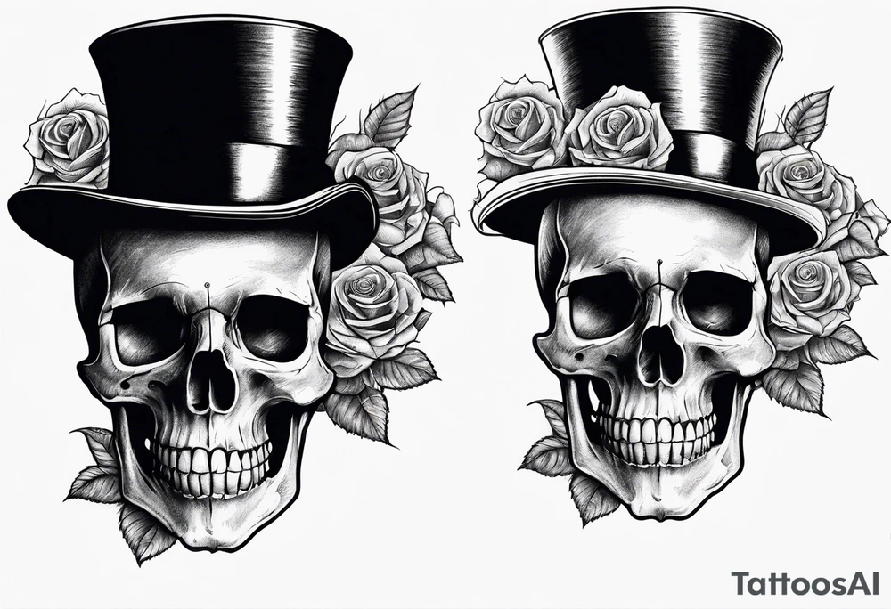 Gothic skull in top hat wrapped in roses tattoo idea