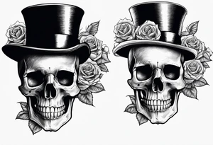 Gothic skull in top hat wrapped in roses tattoo idea