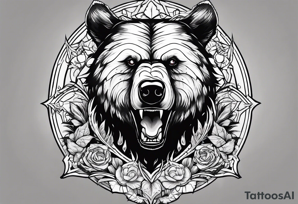 Insane killing bear Gothic primal tattoo idea