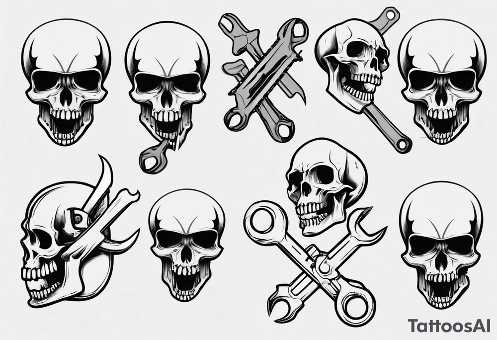 Skull with wrenches in mouth tattoo idea