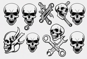 Skull with wrenches in mouth tattoo idea