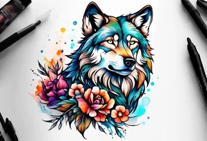 Fluffy wolf sitting tattoo idea
