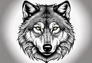 frontal lone wolf face, lonely but wise, staring at moon tattoo idea